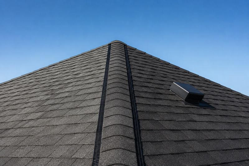 Ridge vent and attic ventilation installed on a new roof in Littleton, Colorado