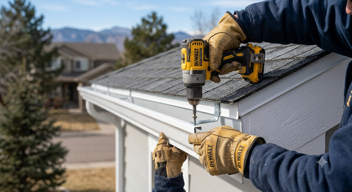 New seamless aluminum gutter installation on a Littleton home